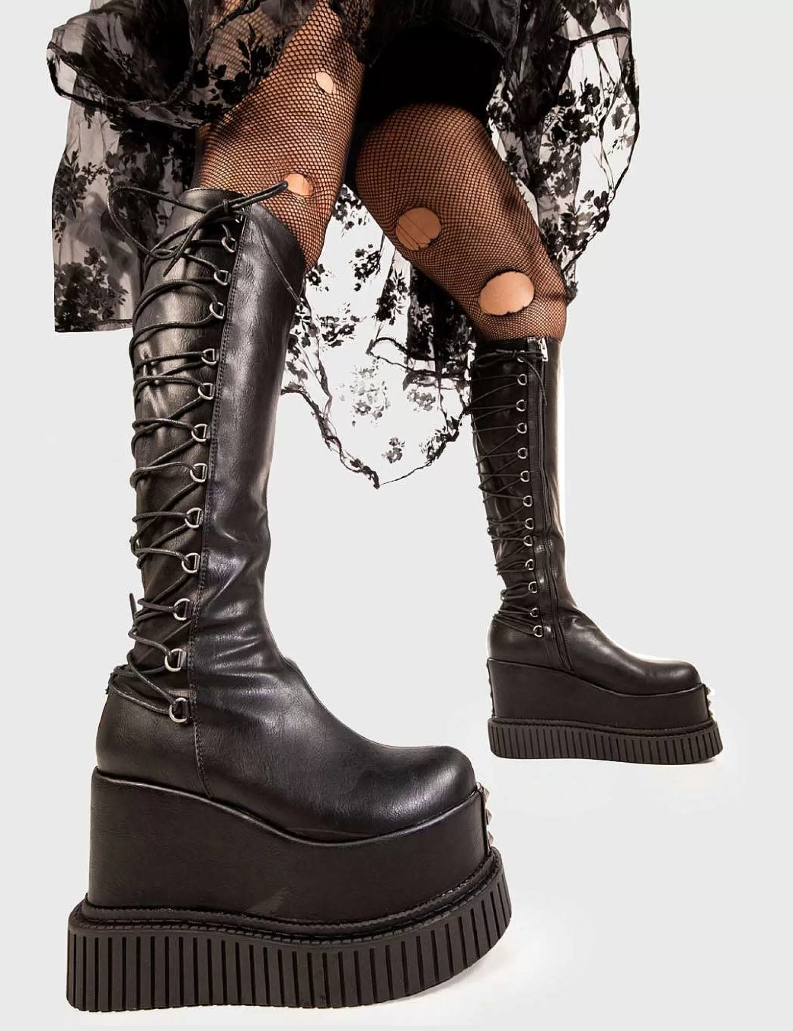 Lamoda Creepers>Ever Lasting Light Chunky Platform Knee High Boots