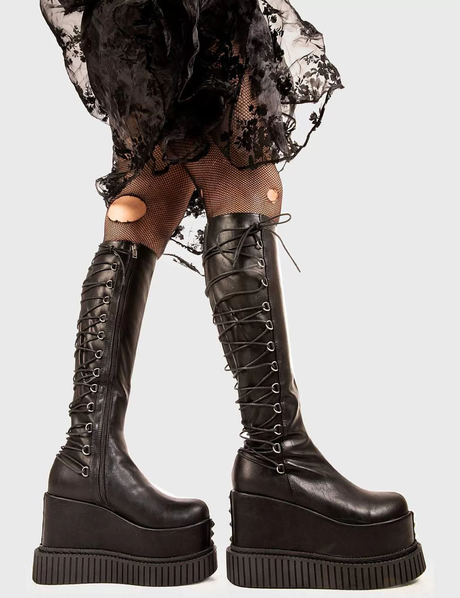 Lamoda Creepers>Ever Lasting Light Chunky Platform Knee High Boots