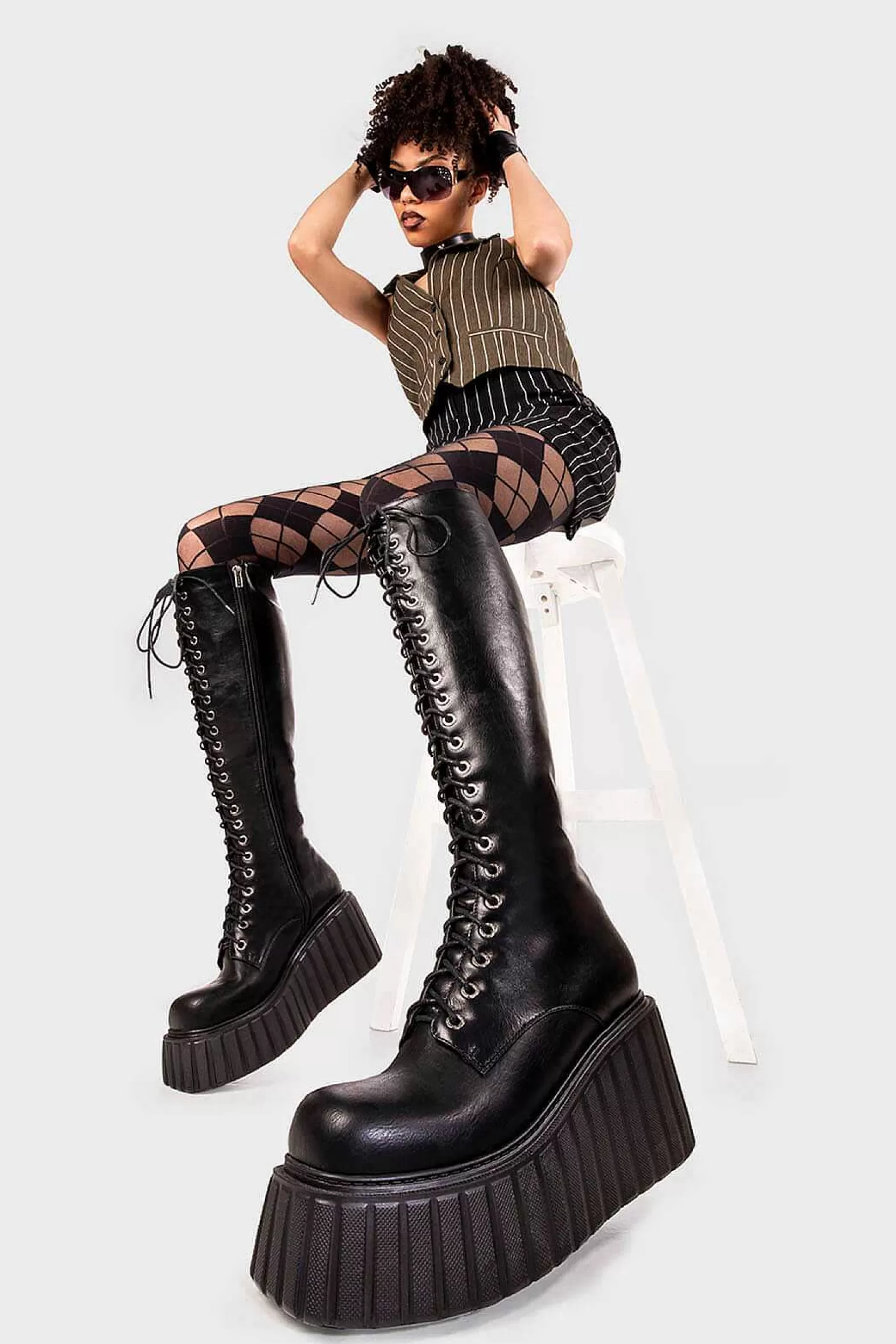 Lamoda Knee High>Important Chunky Creeper Platform Knee High Boots