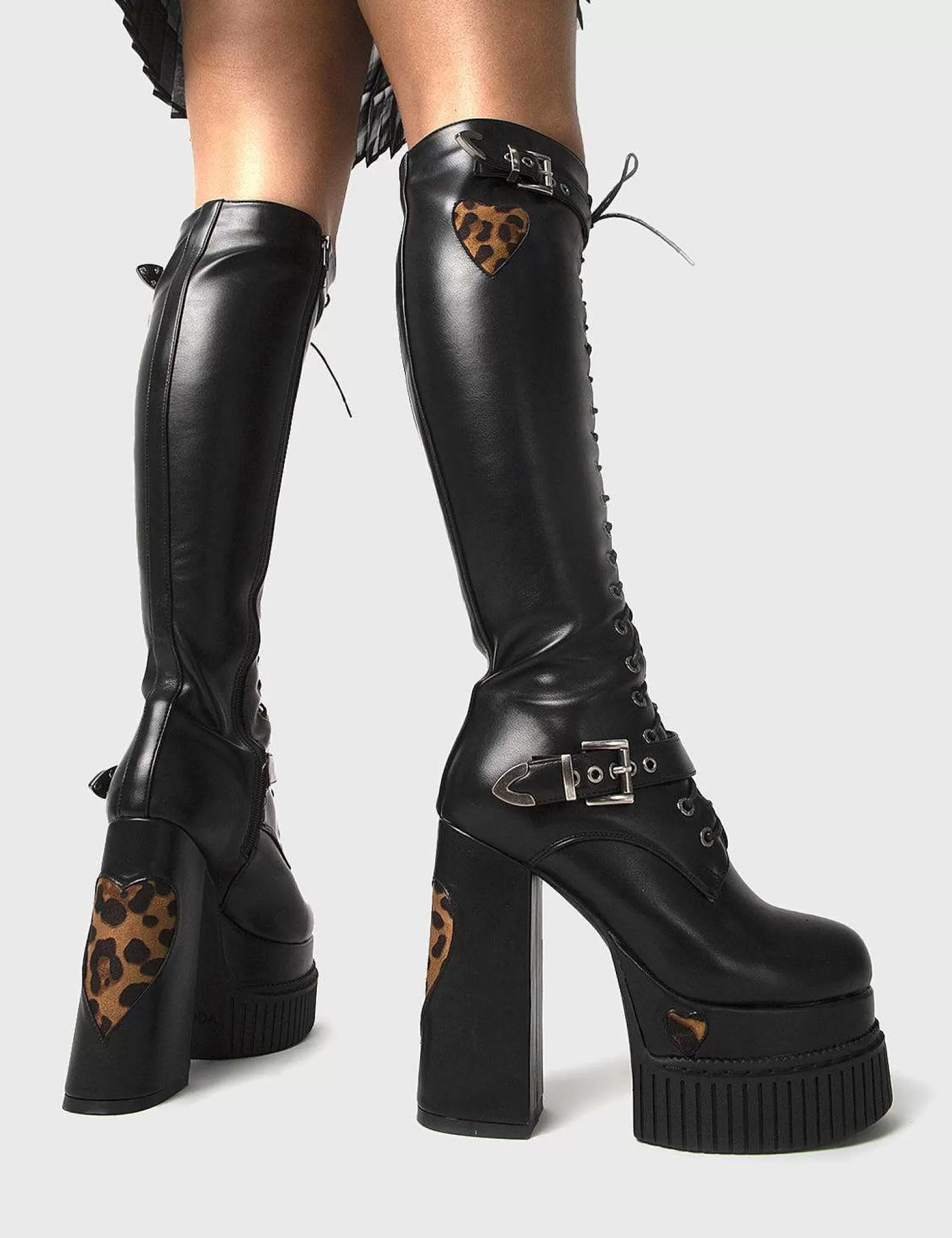 Lamoda Creepers>Leopard Crawl Creeper Platform Knee High Boots