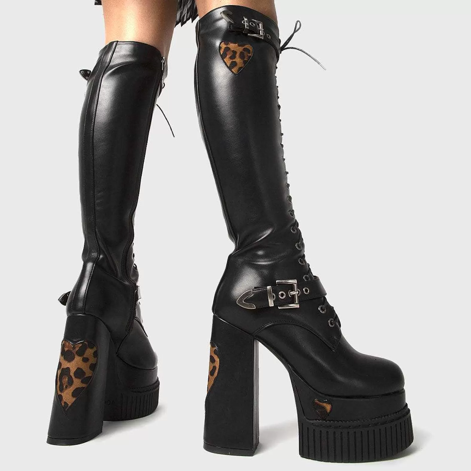 Lamoda Creepers>Leopard Crawl Creeper Platform Knee High Boots