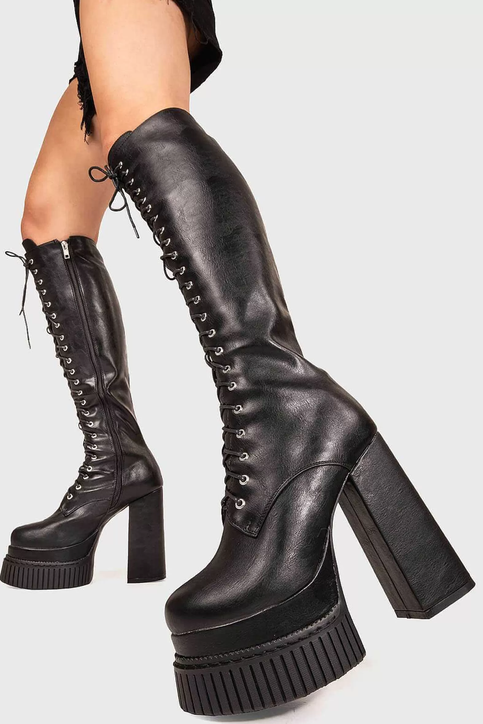 Lamoda Knee High>Moment Of Clarity Creeper Platform Knee High Boots