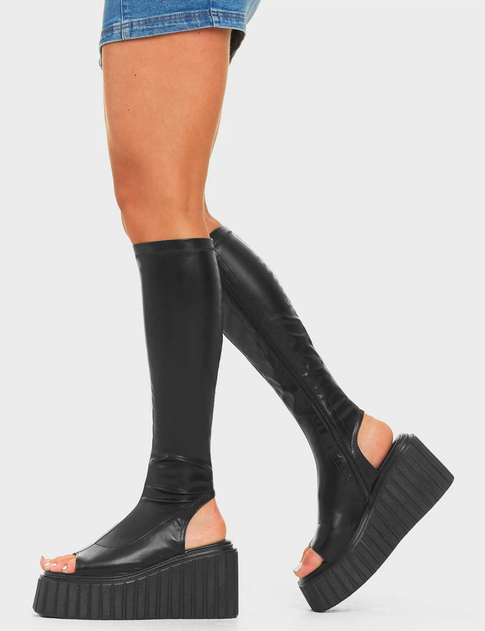 Lamoda Knee High>No Hard Feelings Chunky Platform Creeper Knee High Boots