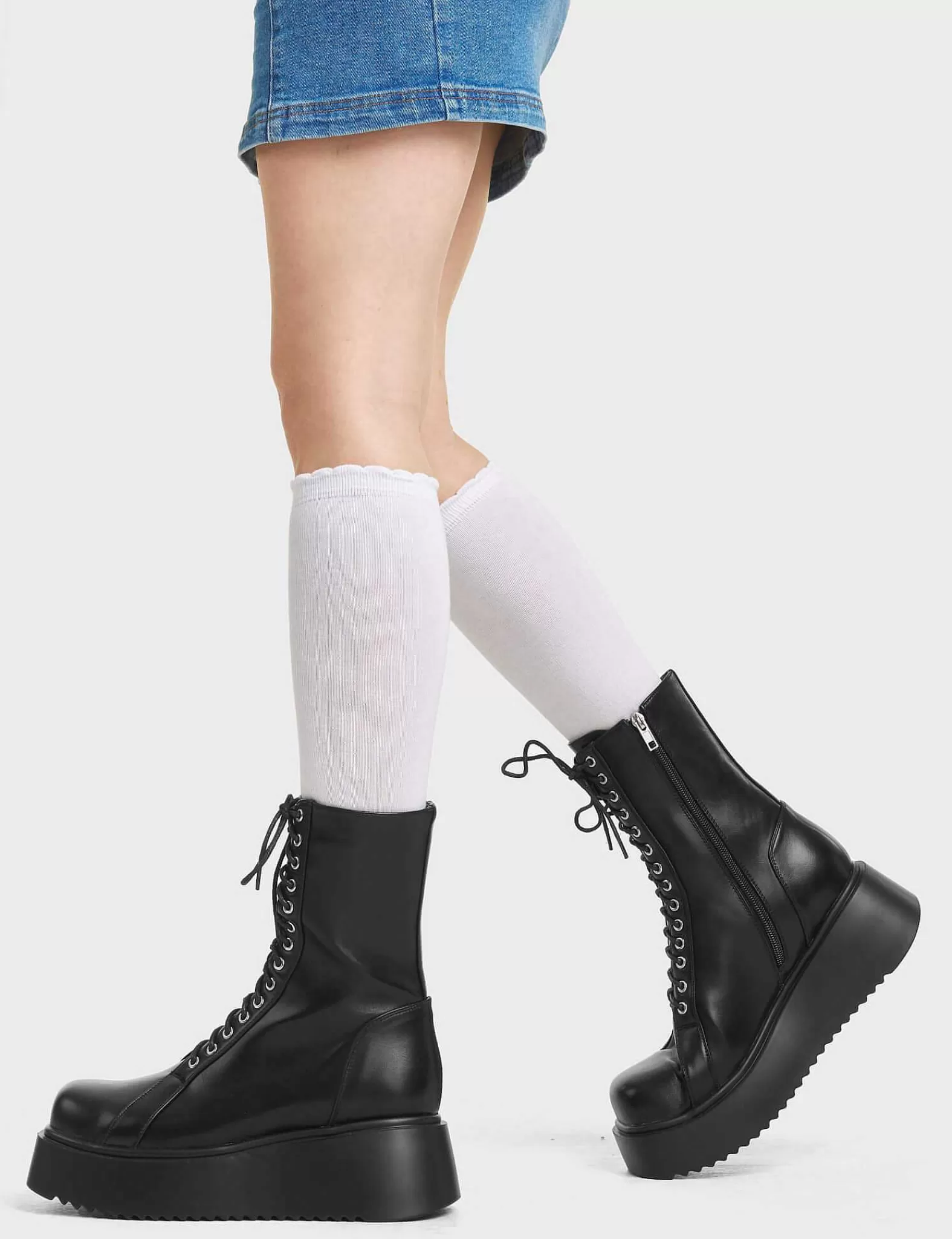 Lamoda Ankle>Play That Punk Chunky Ankle Boots In Black. Chunky Ankle Boots With Black Laces With Silver Eyelets.