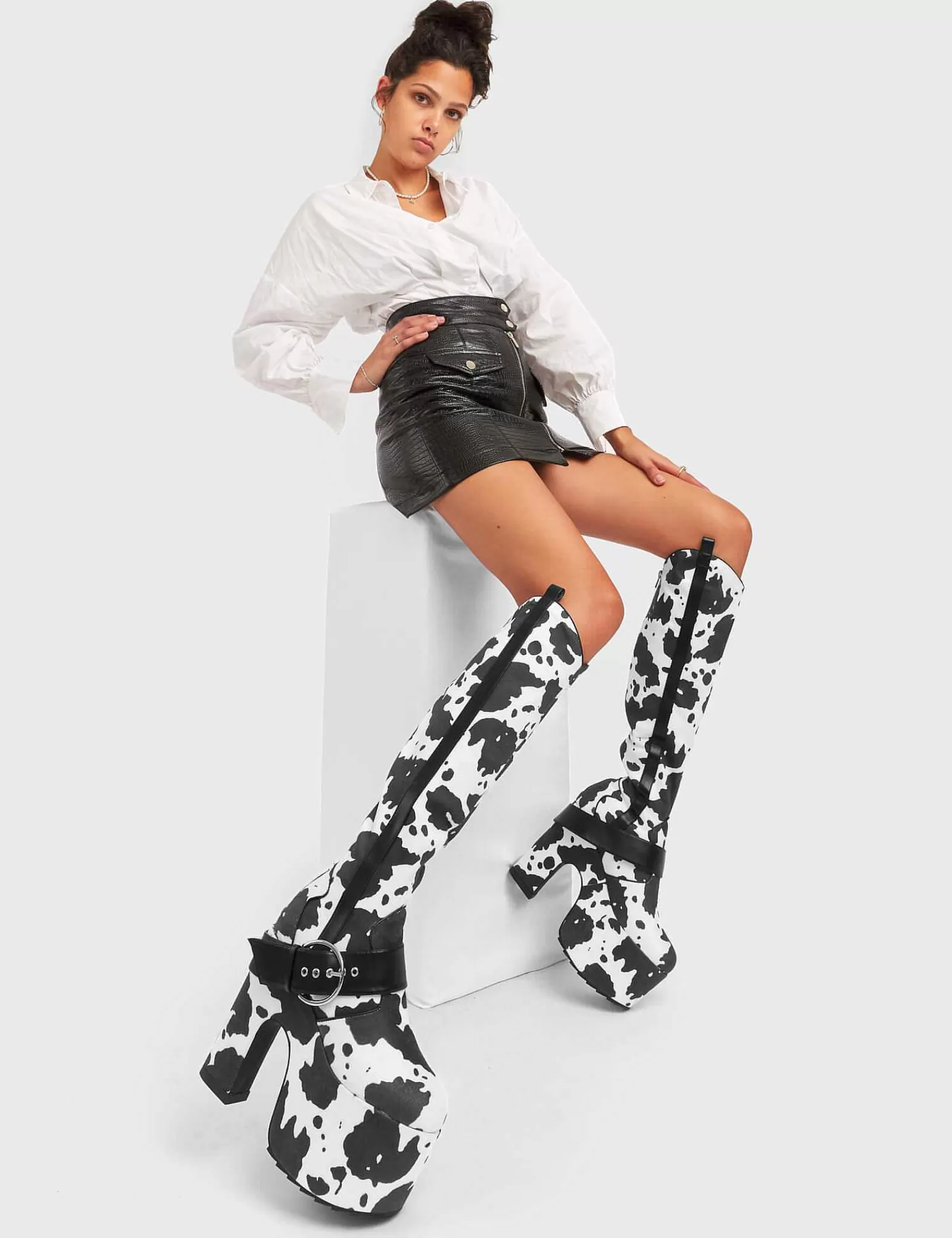 Lamoda Knee High>Rhinestone Cowboy Chunky Platform Knee High Boots