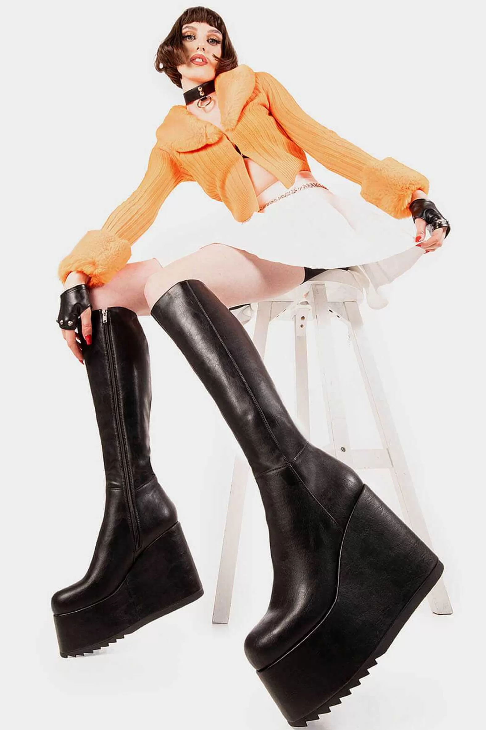 Lamoda Chunky>Right Hand Chunky Platform Knee High Boots